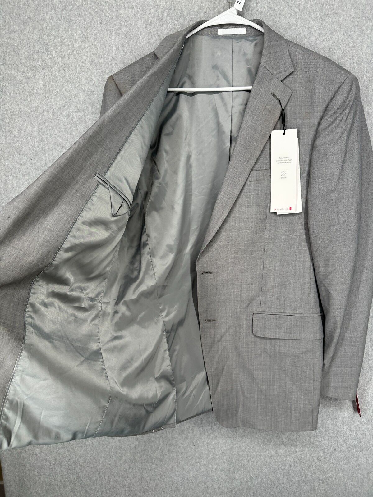 CALVIN KLEIN Suit Jacket Size 44L Light Gray Slim Fit Wool Infinite Stretch NWOT