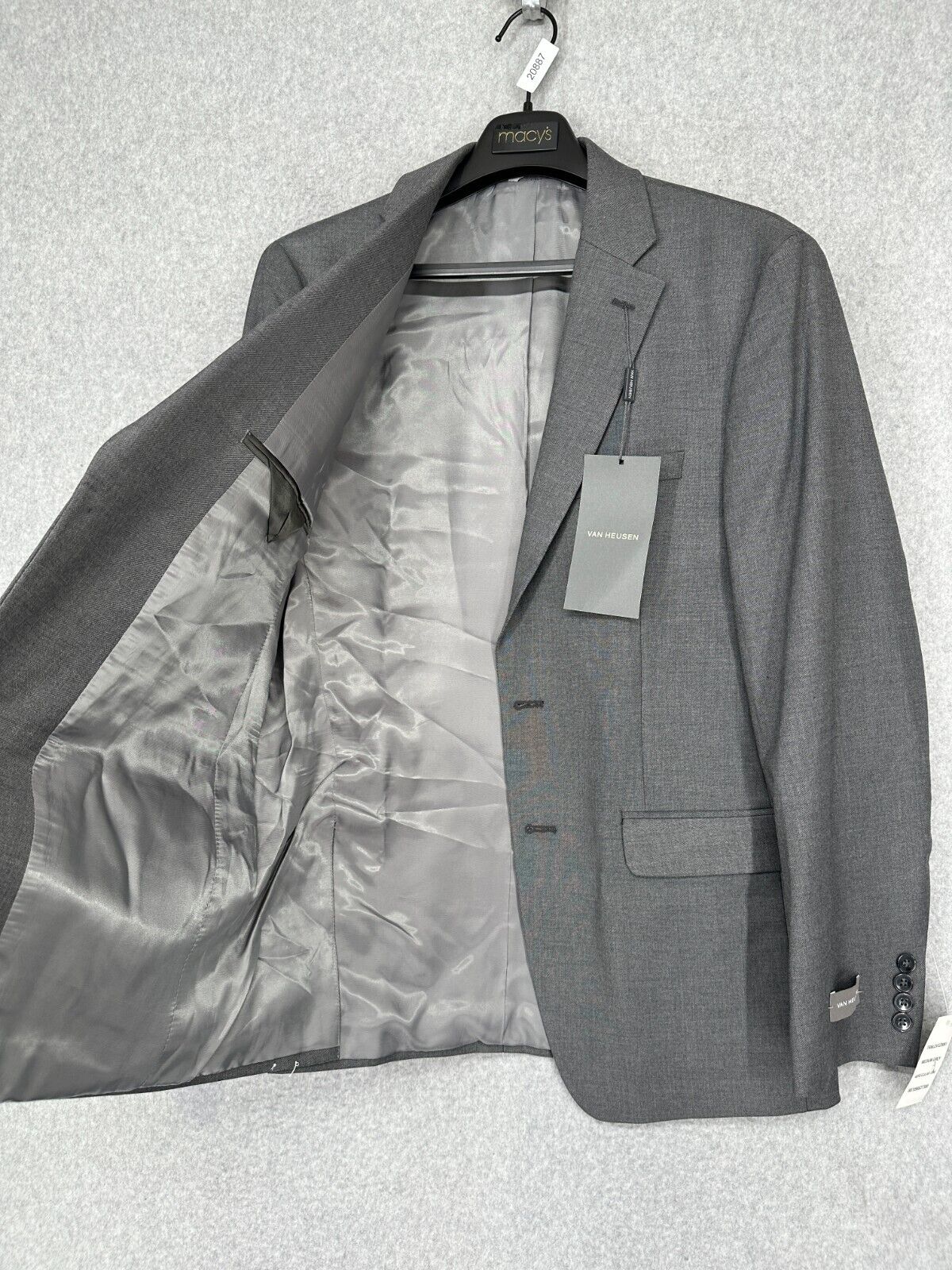 VAN HEUSEN Suit Jacket Mens Size 46R Gray Sharkskin Slim Fit Flex NWT