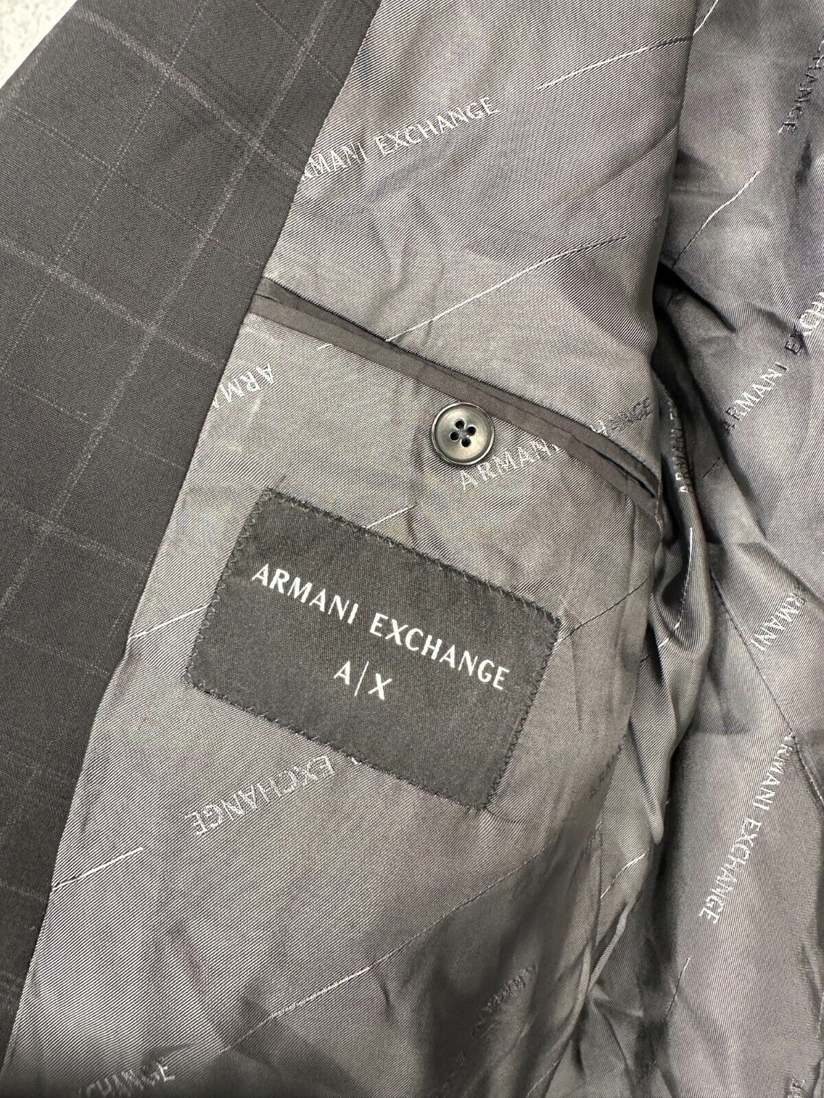 Armani Exchange Suit Jacket Mens Size 40R Black Plaid Slim Fit Wool NWT $475