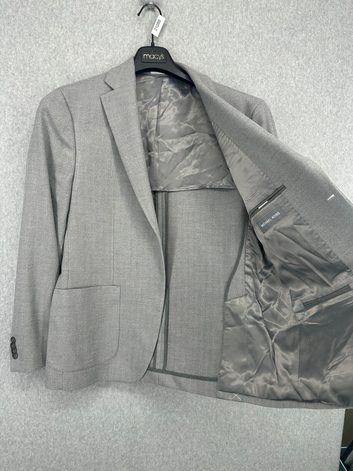 MICHAEL KORS Sport Coat Size 40S Light Gray Classic Fit Herringbone Woven FLAW