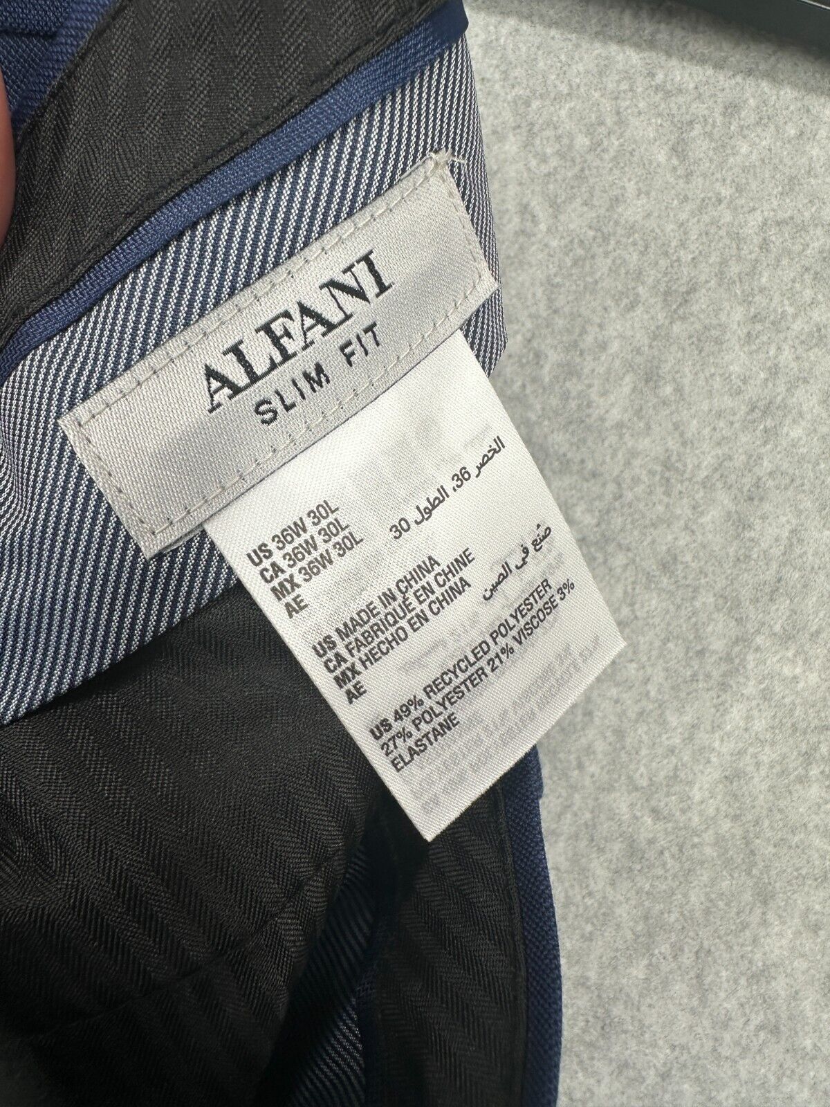 ALFANI Suit Pants Size 36x30 Blue Slim Fit Stretch Solid NWOT $135