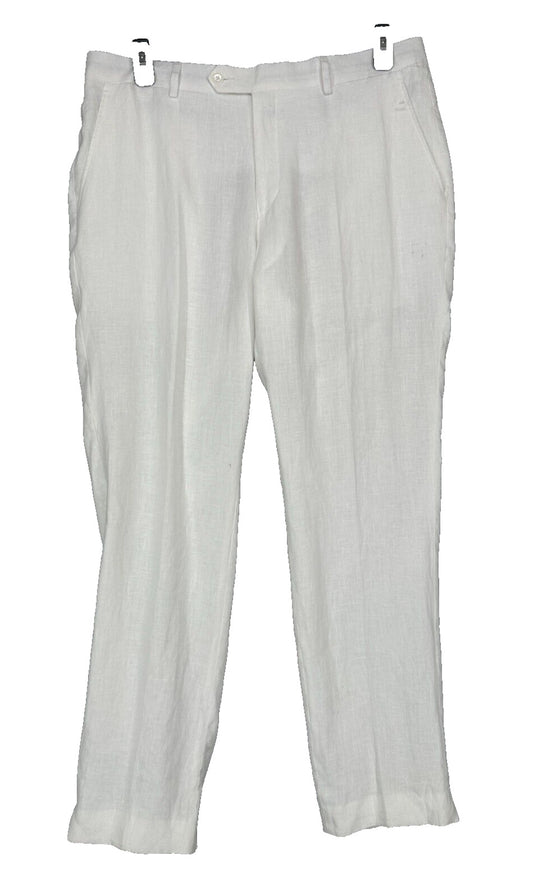 Tommy Hilfiger Dress Pants Mens 36x32 White  100% Linen Straight Leg FLAWS