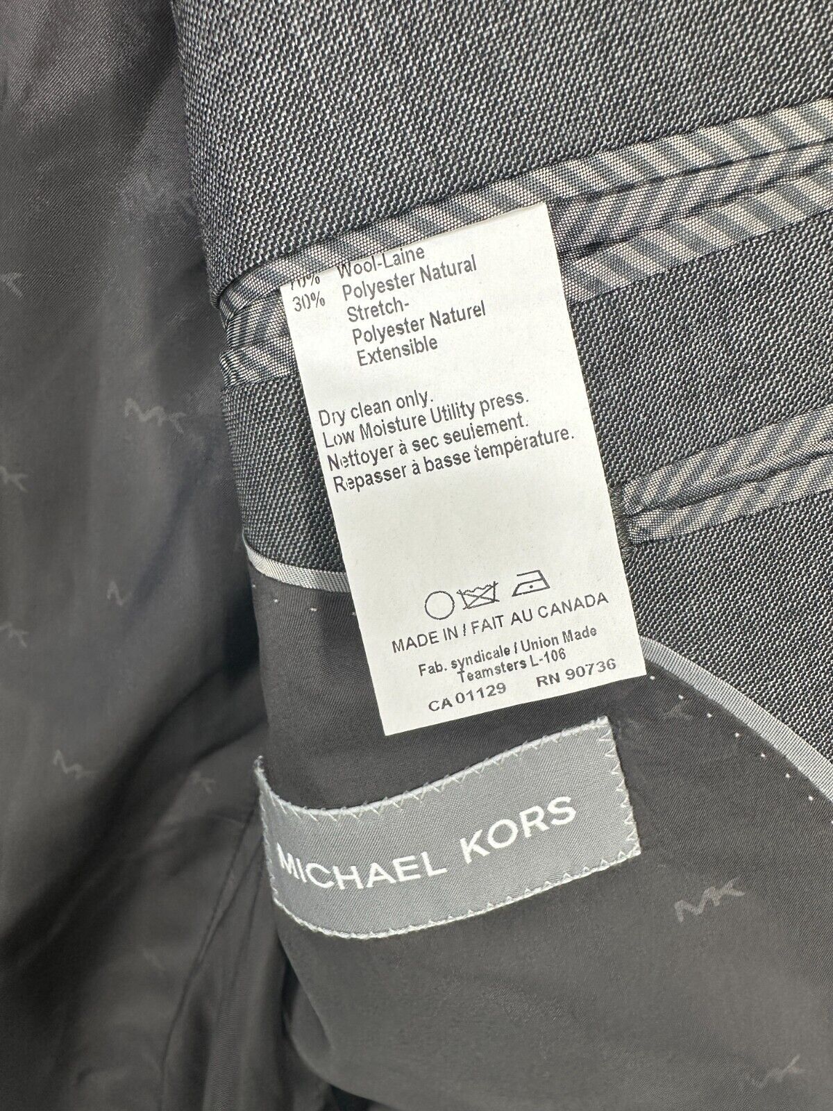 MICHAEL KORS Suit Jacket Size 40R Mid Gray Classic Fit Wool Blend Stretch FLAW