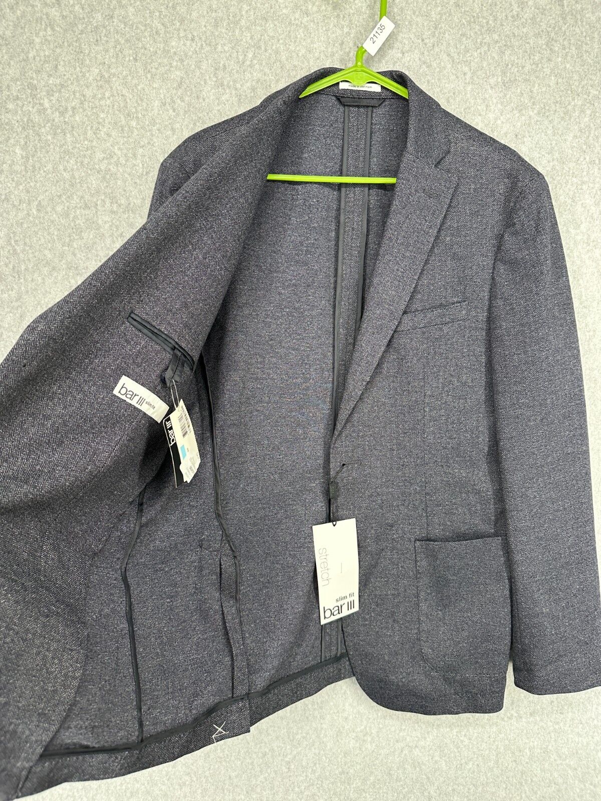 Bar III Sport Coat Mens Size 40R Dark Blue Herringbone Slim Fit NWOT $295