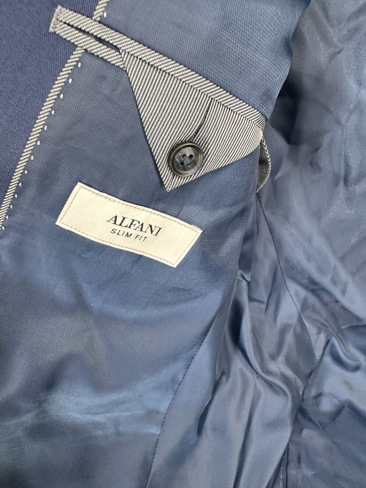 ALFANI Suit Jacket Size 40R Blue Solid Slim Fit Stretch NWOT $360