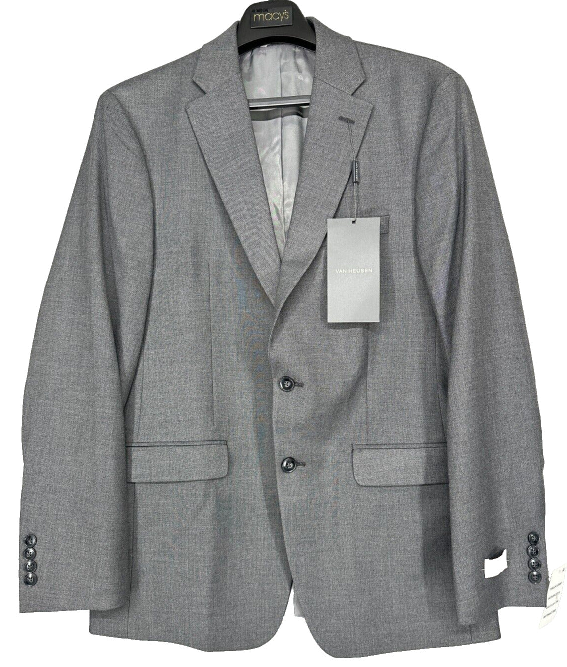 VAN HEUSEN Suit Jacket Mens Size 40R Gray Sharkskin Slim Fit Flex NWT