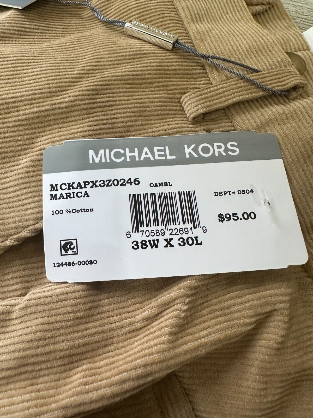 MICHAEL KORS Corduroy Pants Mens Size 38x30 Camel Biege Modern Fit Stretch NWT