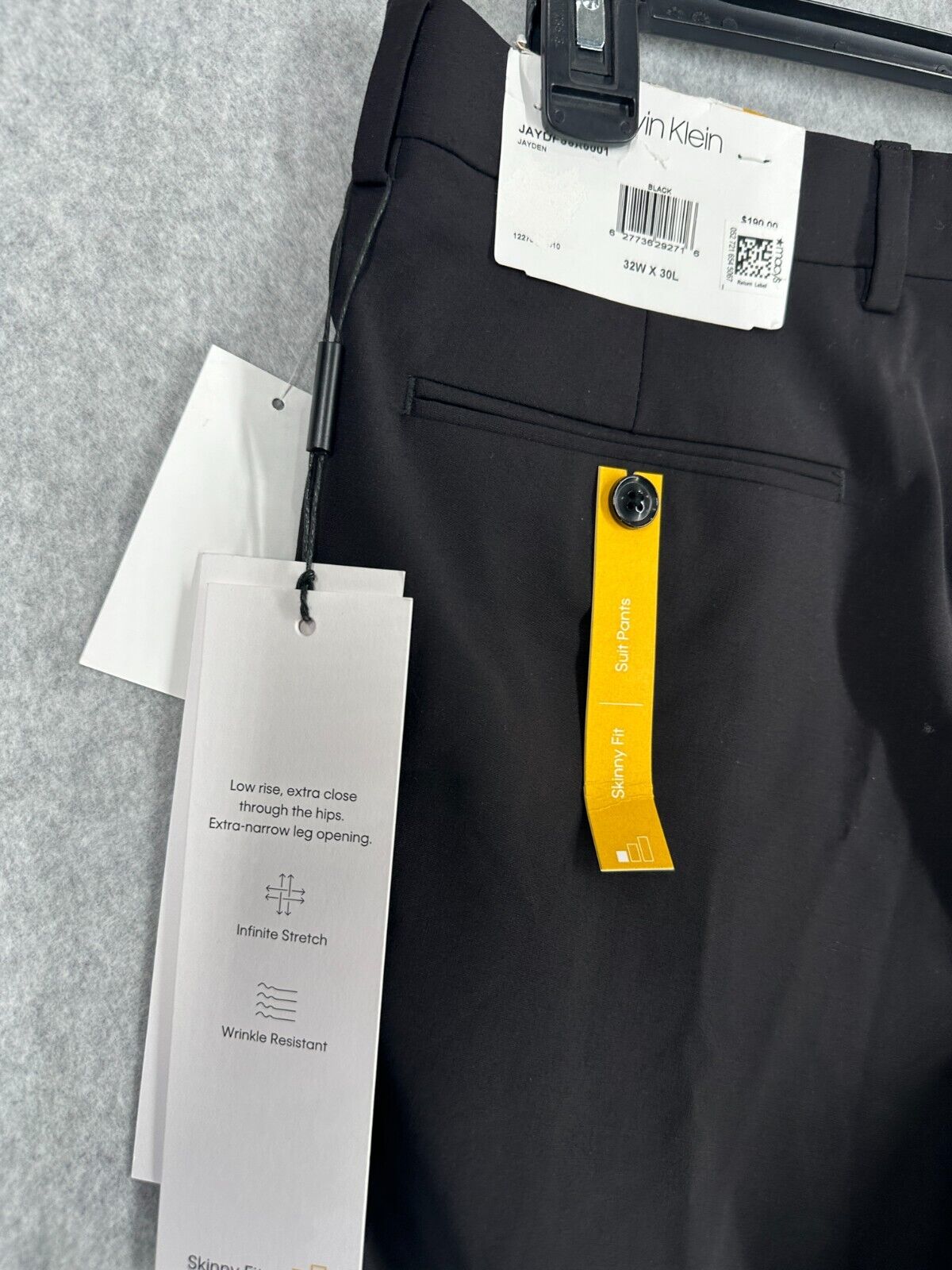 Calvin Klein Dress Pants Skinny Fit Size 32x30 Black Infinite Stretch FLAW! TORN