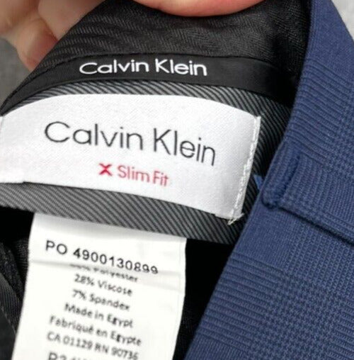 Calvin Klein Dress Pants Mens Size 34x32 Blue Plaid Slim Fit JEROME NWT