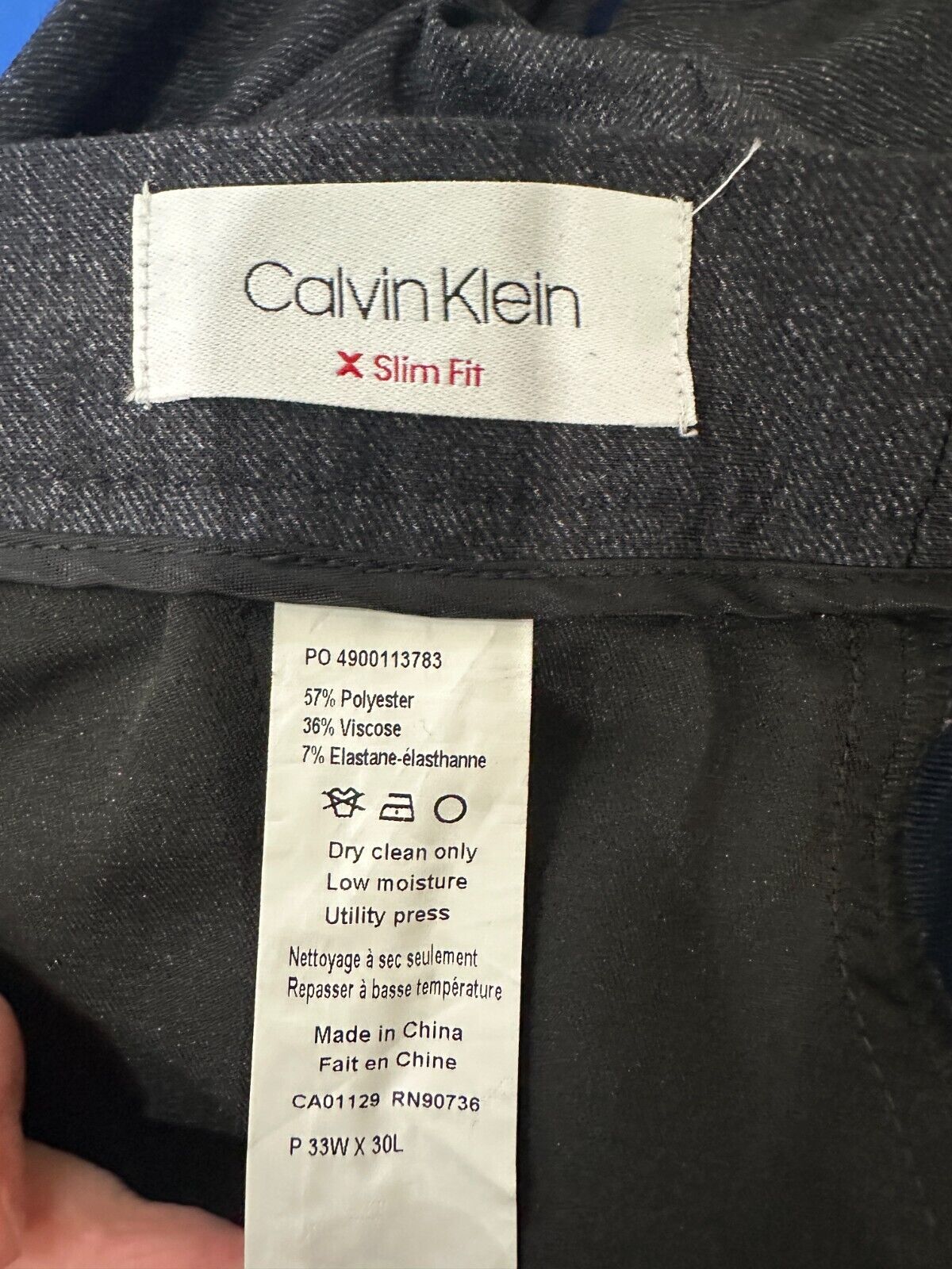 Calvin Klein Dress Pants Mens Size 33x30 Gray Knit Slim Fit Elastic Waist