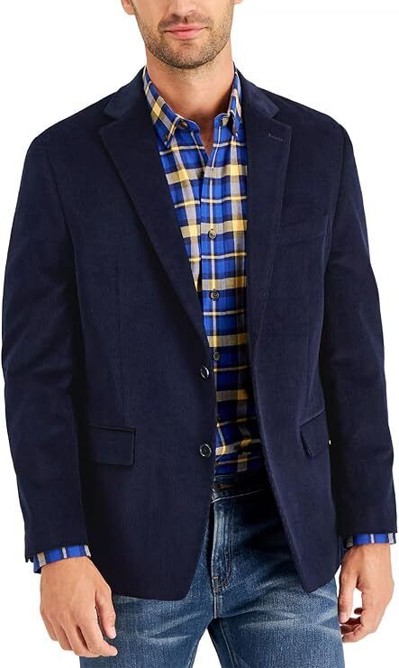 ALFANI Blazer Corduroy Size 38R Navy Blue Classic Fit Cotton Jacket NWT $295