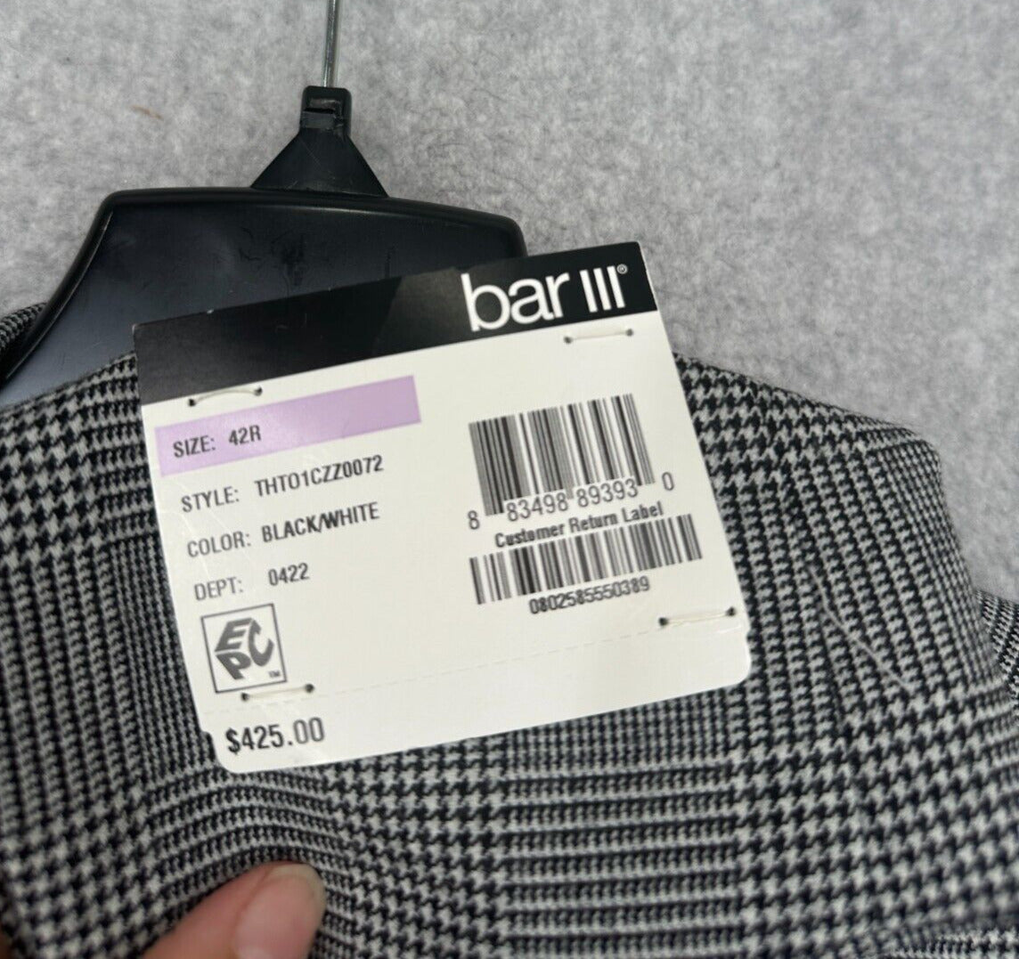 Bar III Suit Jacket Mens Size 42R Black White Plaid Houndstooth Slim Fit NWT 425