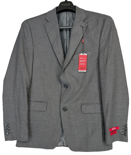 ALFANI RED Suit Jacket Size 38L Medium Gray Sharkskin Slim Fit Stretch NWT $360