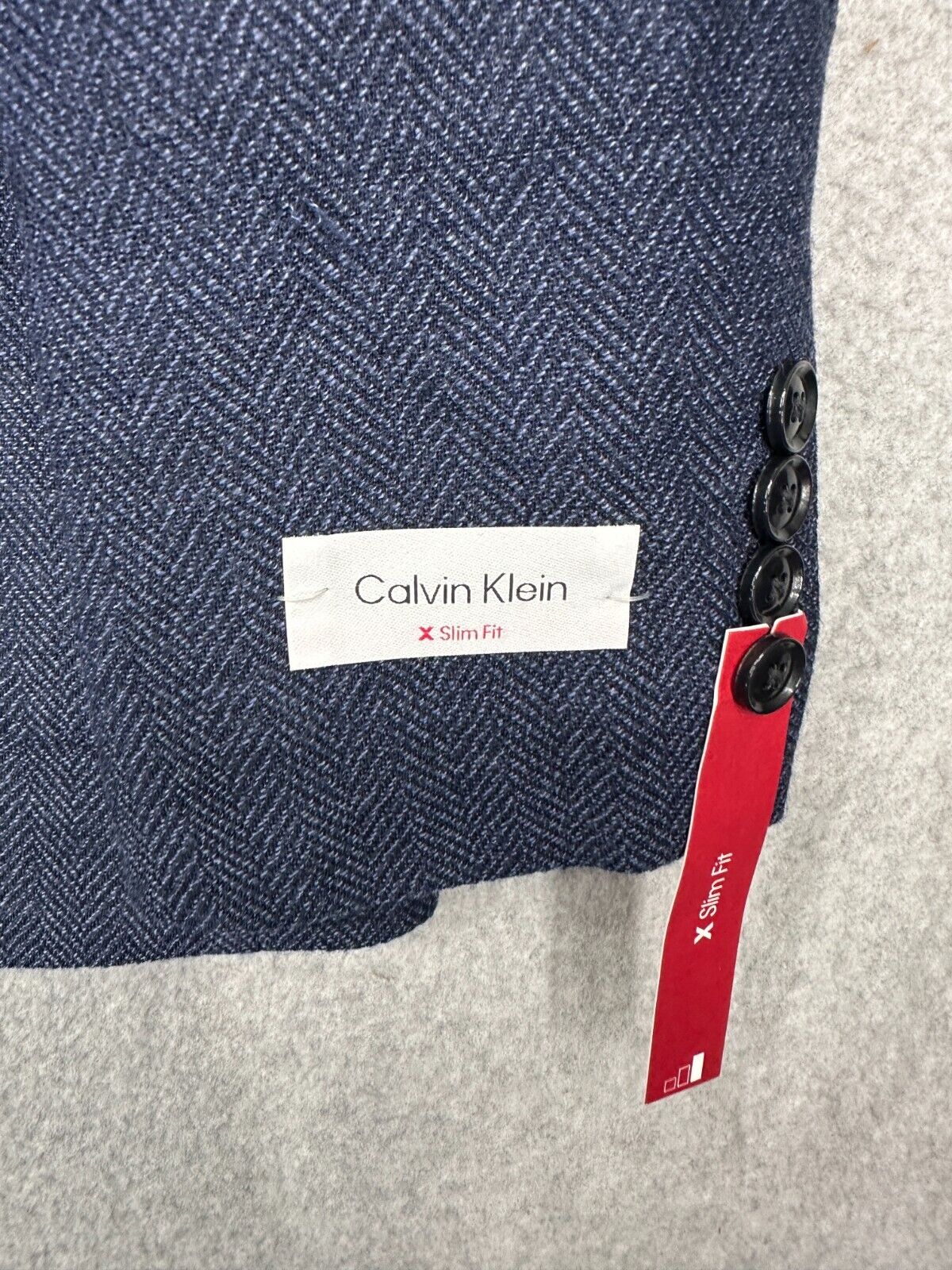 CALVIN KLEIN Sport Coat Mens Size 37R Navy  Slim-Fit Wool Woven Herringbone NWT