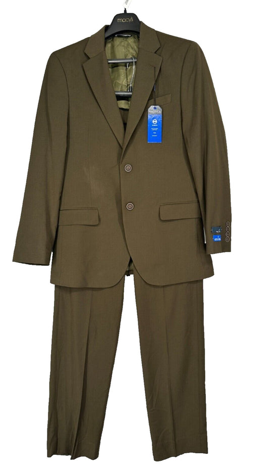 NAUTICA Suit Mens Size 36R 30x32 2-Piece Olive Green Solid Modern Fit Bi Stretch