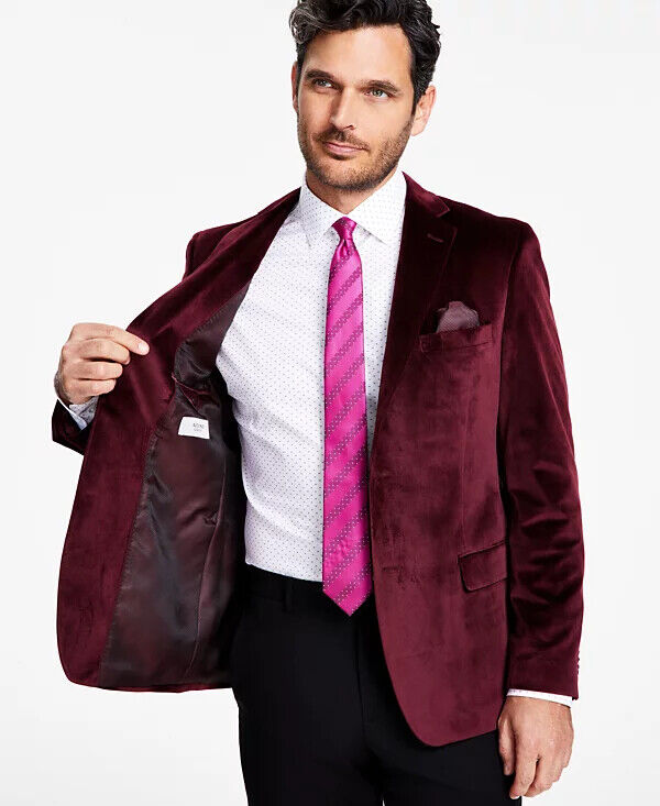 ALFANI Sports Coat Velvet Size 44R Burgundy Slim Fit Jacket NWOT