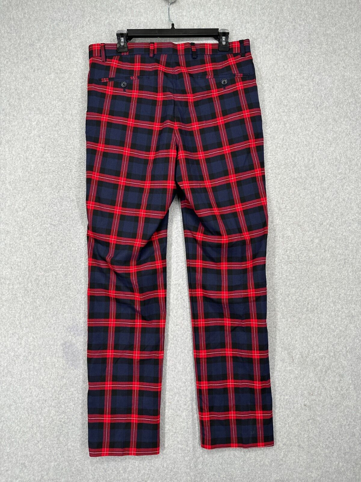 TOMMY HILFIGER Dress Pants Mens Size 34x32 Red Navy Plaid Modern Fit NWOT $95