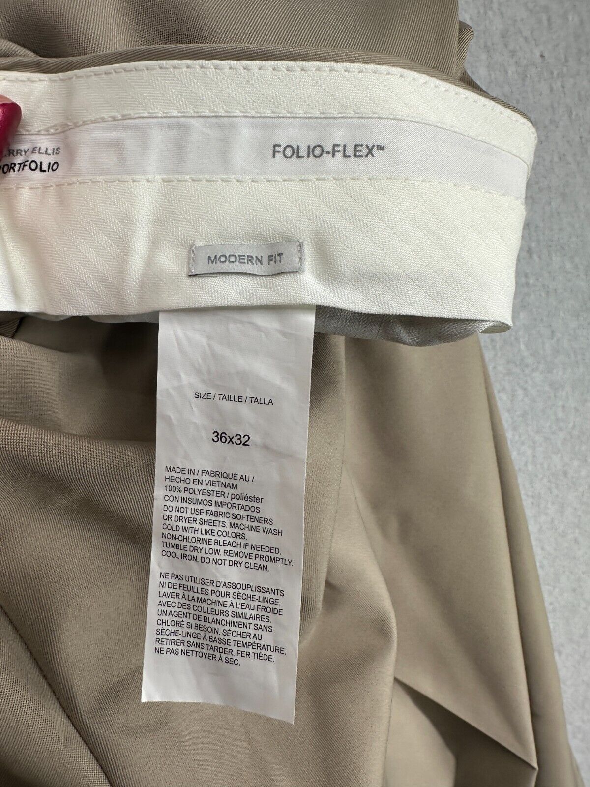 Perry Ellis Dress Pants Mens 36x32 Tan Khaki Modern Fit Folio-Flex FLAWS!