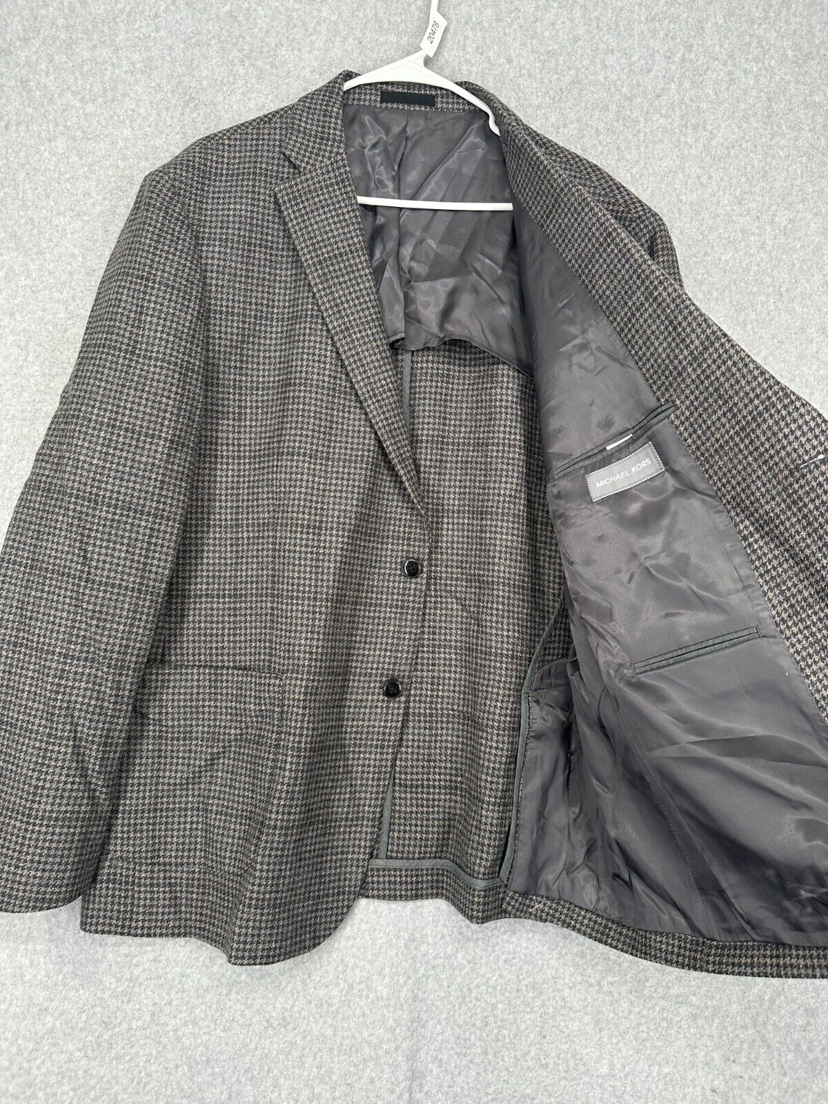 MICHAEL KORS Sport Coat Mens Size 44L Gray Tan Houndstooth Wool Classic Fit NWT