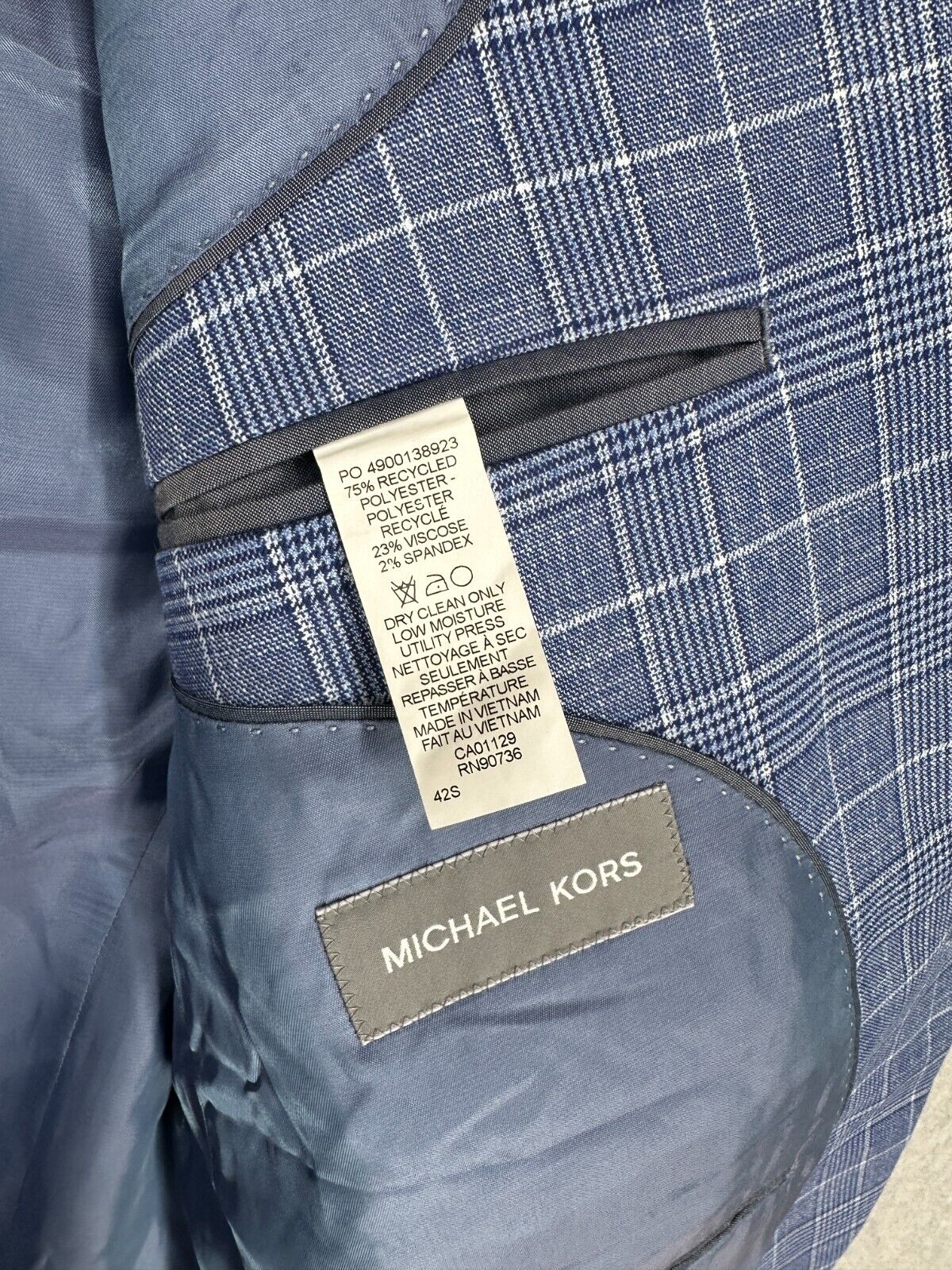 MICHAEL KORS Sport Coat Mens Size 42S Blue white Plaid Classic Fit NWOT