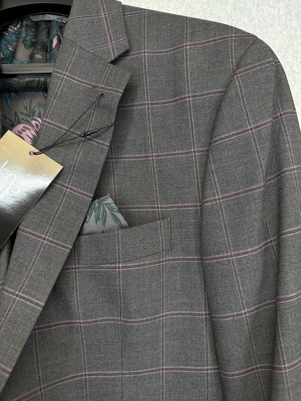 SEAN JOHN Suit Jacket Size 40L Gray Purple Plaid Classic Fit Stretch NWT $360