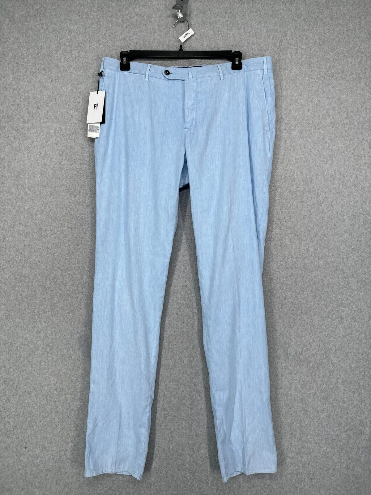 PT Torino Linen Pants Mens EU 56 US Size 40x36 Blue Slim Fit Tapered NWT $395