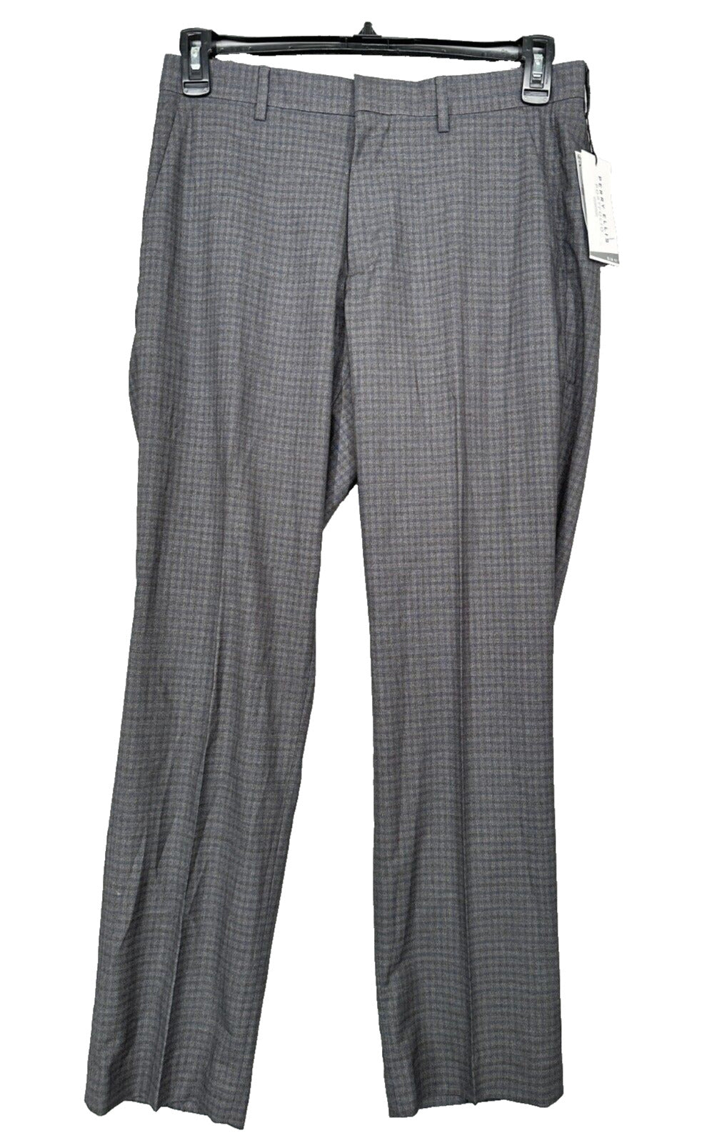 Perry Ellis Dress Pants Mens Size 32x30 Charcoal Slim Fit Checkered Plaid NWT