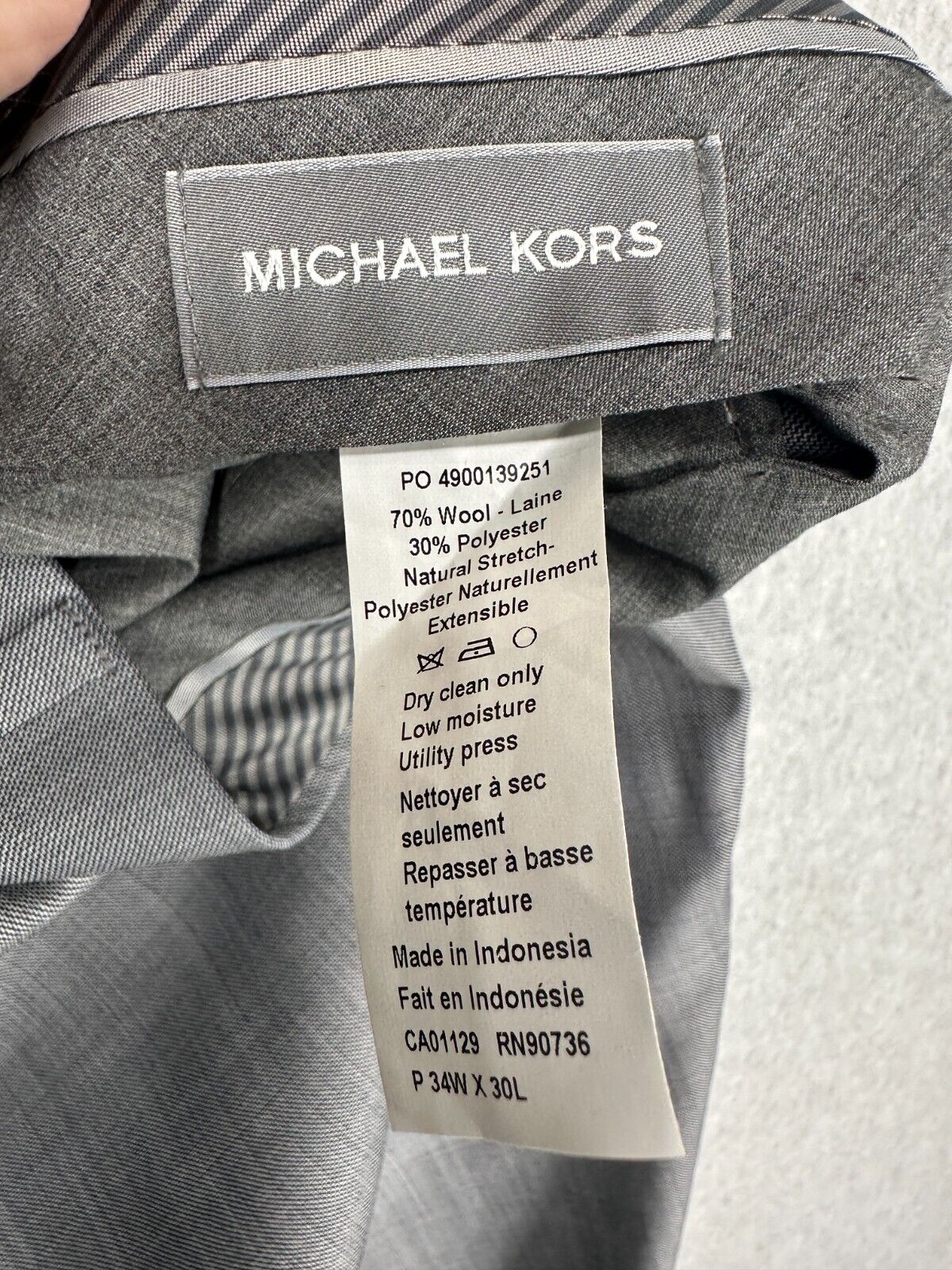 MICHAEL KORS Suit Mens Size 42R 34x30 Light Gray Classic Fit Wool Blend 2-Piece