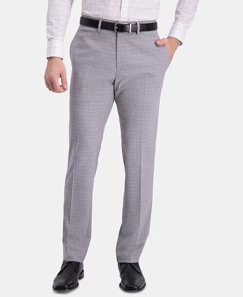 Kenneth Cole Reaction Pants Mens Slim Fit Size 31x32 Gray Mini Plaid Stretch NWT