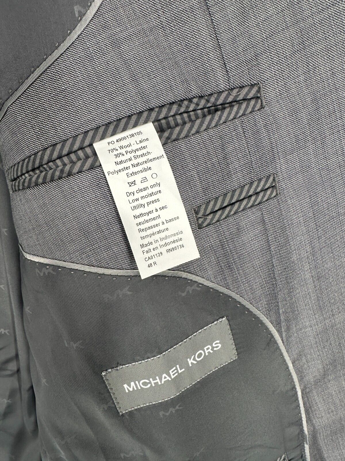 MICHAEL KORS Suit Jacket Mens Size 48R Light Gray Classic Fit Wool Blend