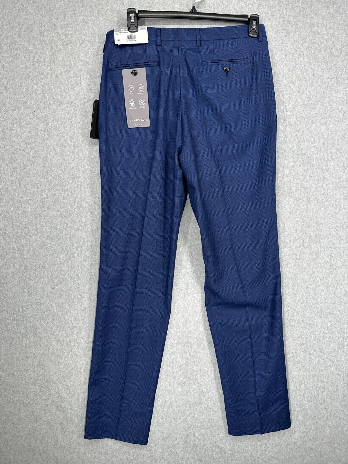 Michael Kors Dress Pants Men Size 34x34 Navy Plaid Classic Spring Performance