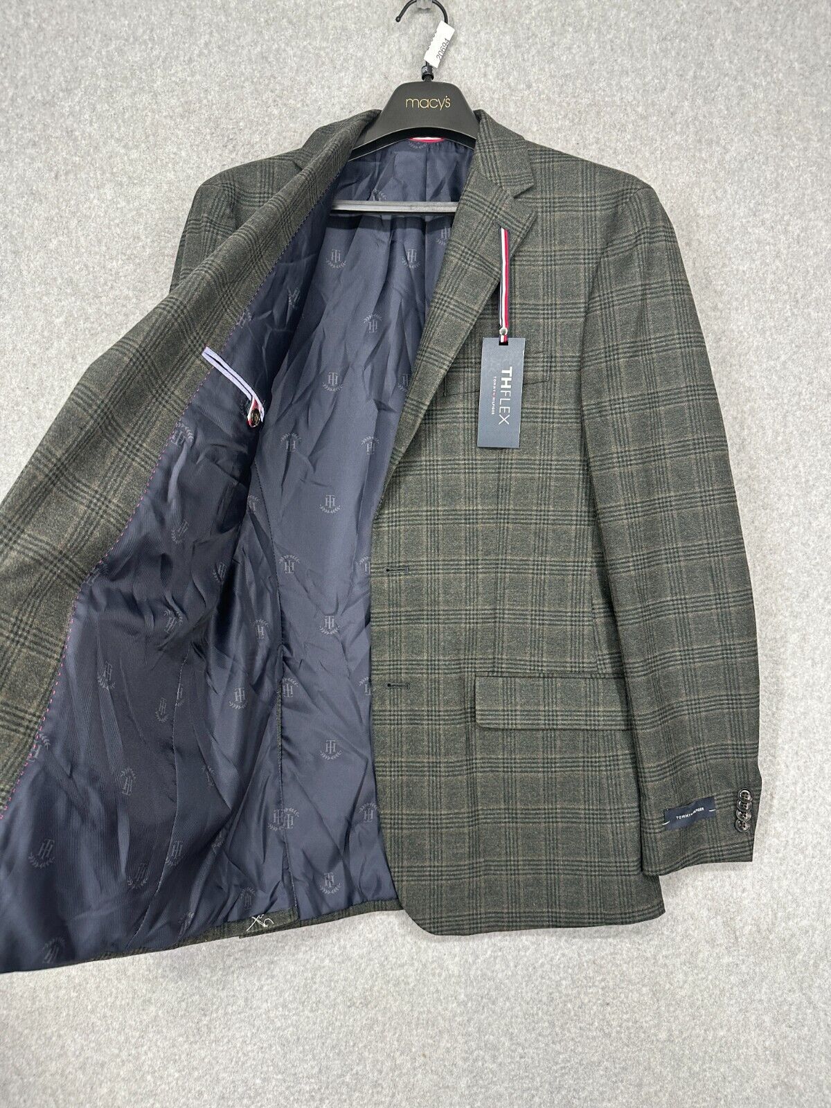 TOMMY HILFIGER Sport Coat Size 40L Olive Brown Plaid Modern Fit Stretch NWT $295