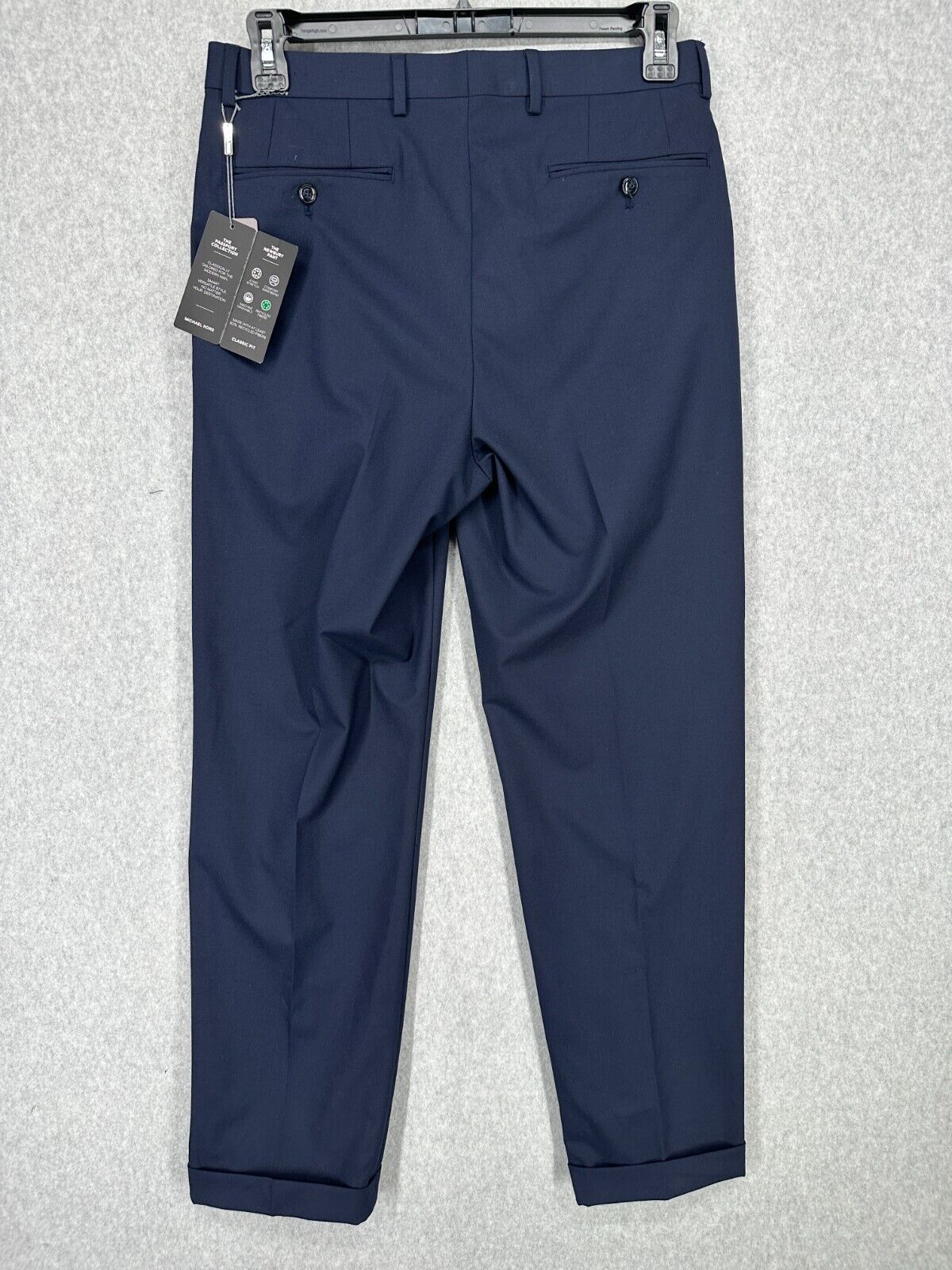 Michael Kors Dress Pants Mens Size 32x32 Navy Solid Pleated Cuffed Classic Fit