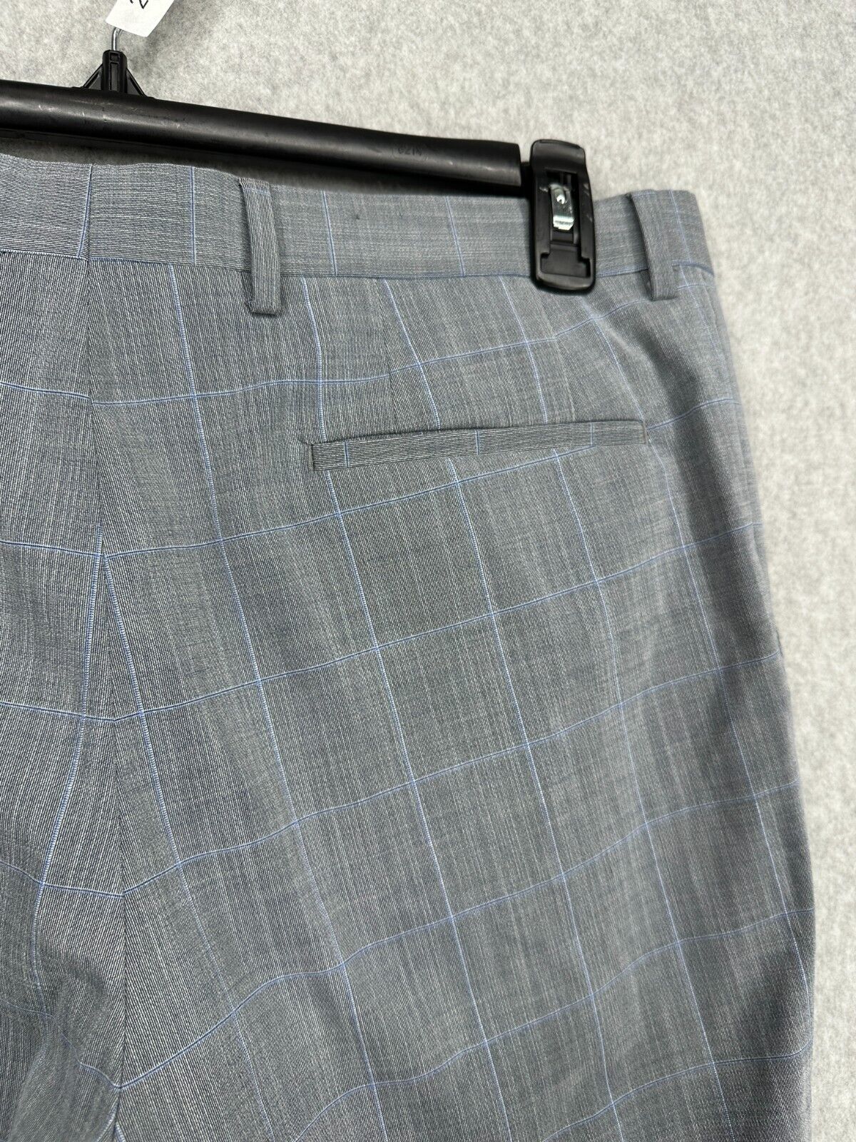 DKNY Dress Pants Mens Size 34x32 Gray Blue Windowpane Plaid NWOT