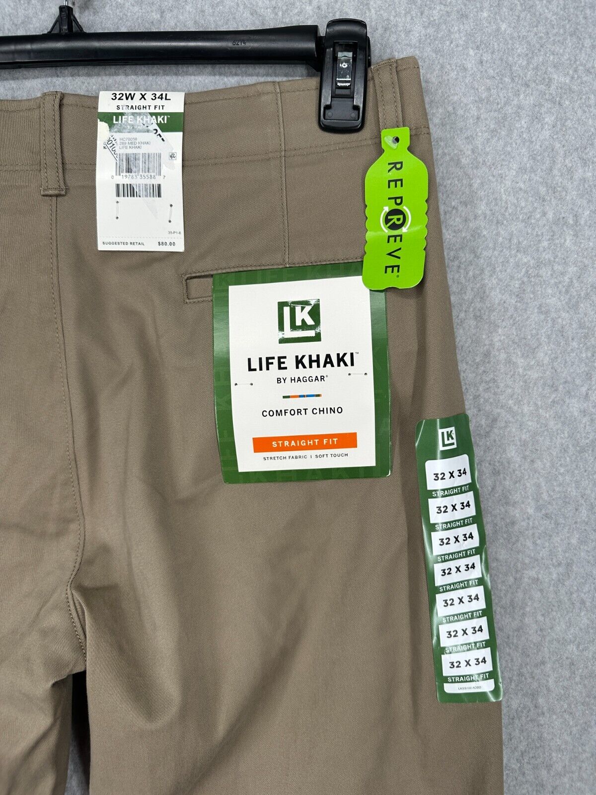 Haggar Life Khaki Pants Mens Size 32x34 Medium Beige Straight Fit Comfort NWT