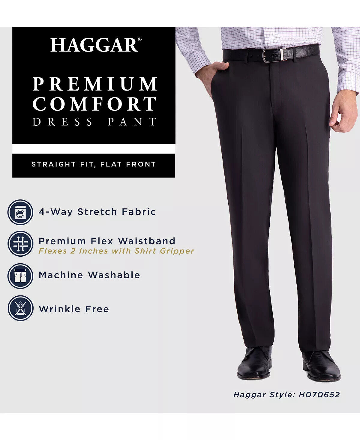 Haggar Dress Pants Mens 40x30 Charcoal Premium Comfort Straight Fit Wrinkle Free