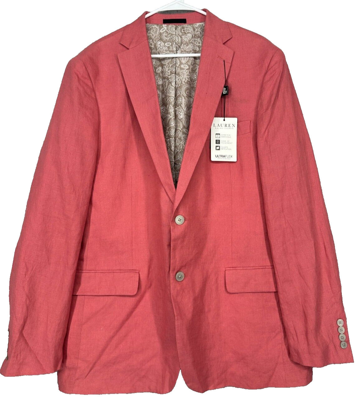 Lauren Ralph Lauren Sport Coat Size 42R Red UltraFlex Classic Fit Linen NWT