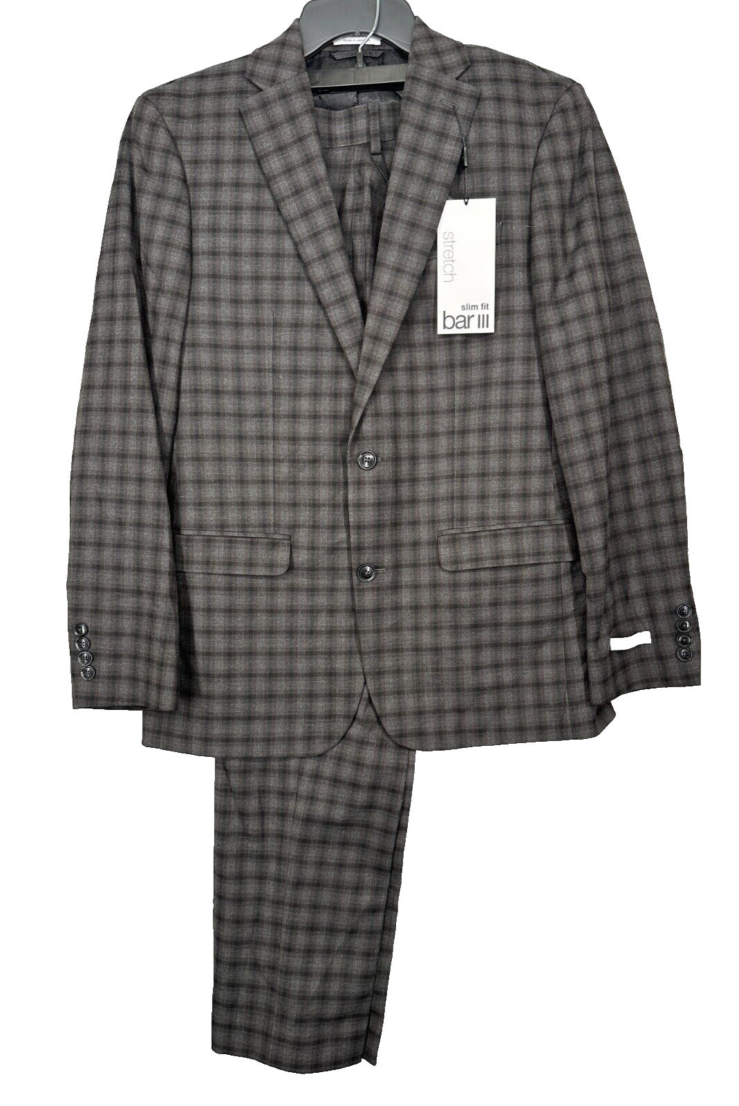 Bar III Suit Mens Size 38R 34x30 2-Piece Brown Check Slim Fit NWT $600