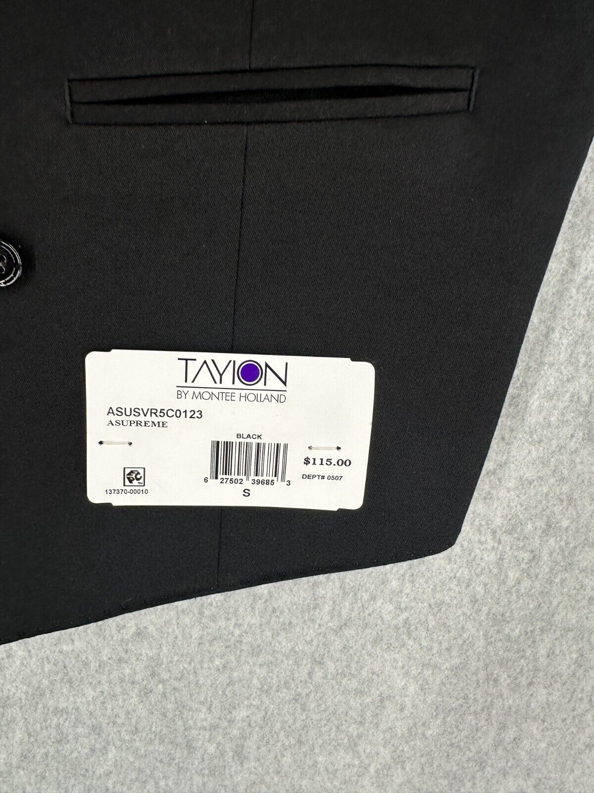 TAYION Mens Vest Size Small Black  Classic Fit Solid Double Breasted NWT