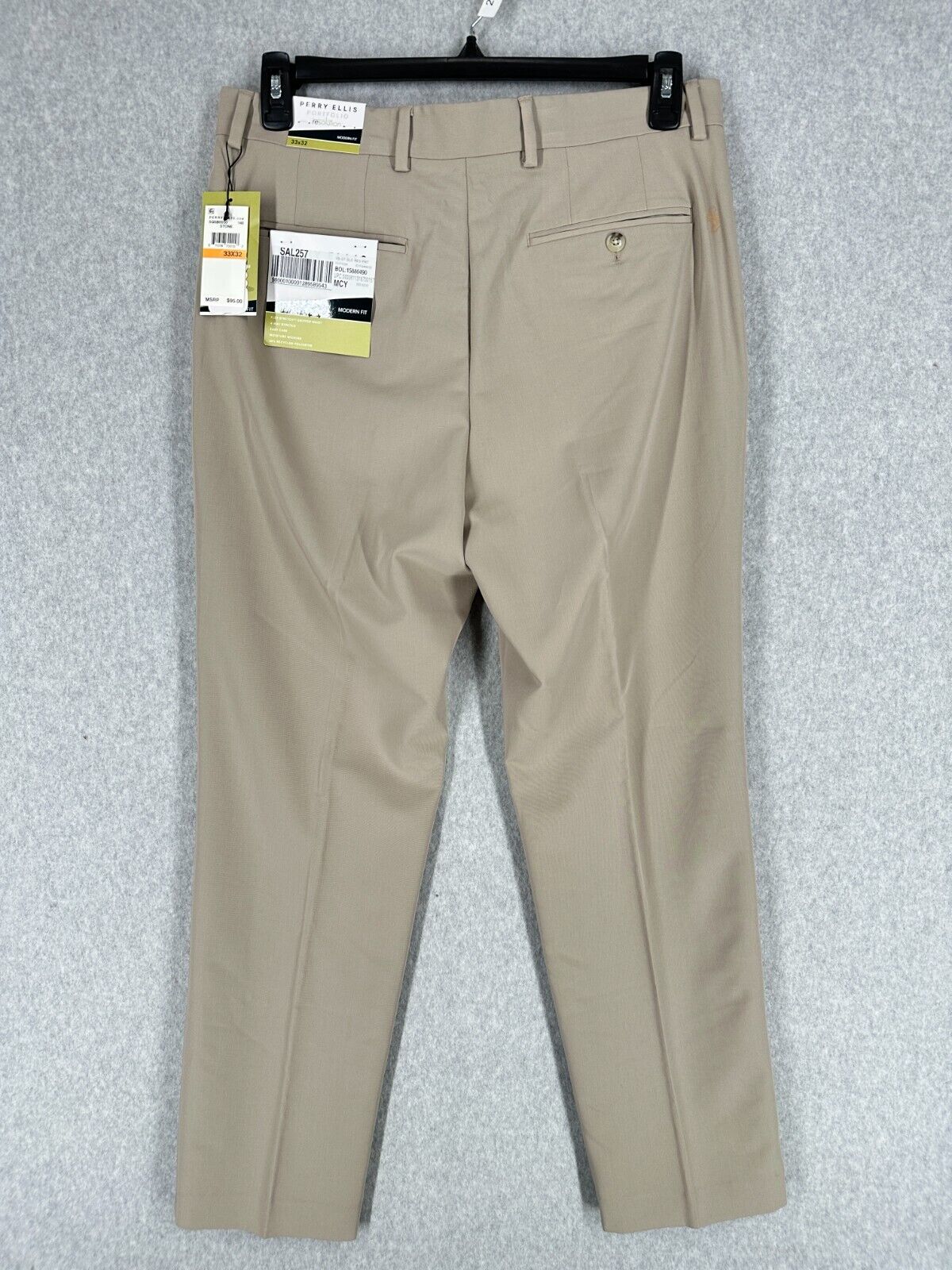 Perry Ellis Mens Dress Pants 33x32 Stone Beige Modern Fit Stretch Resolution