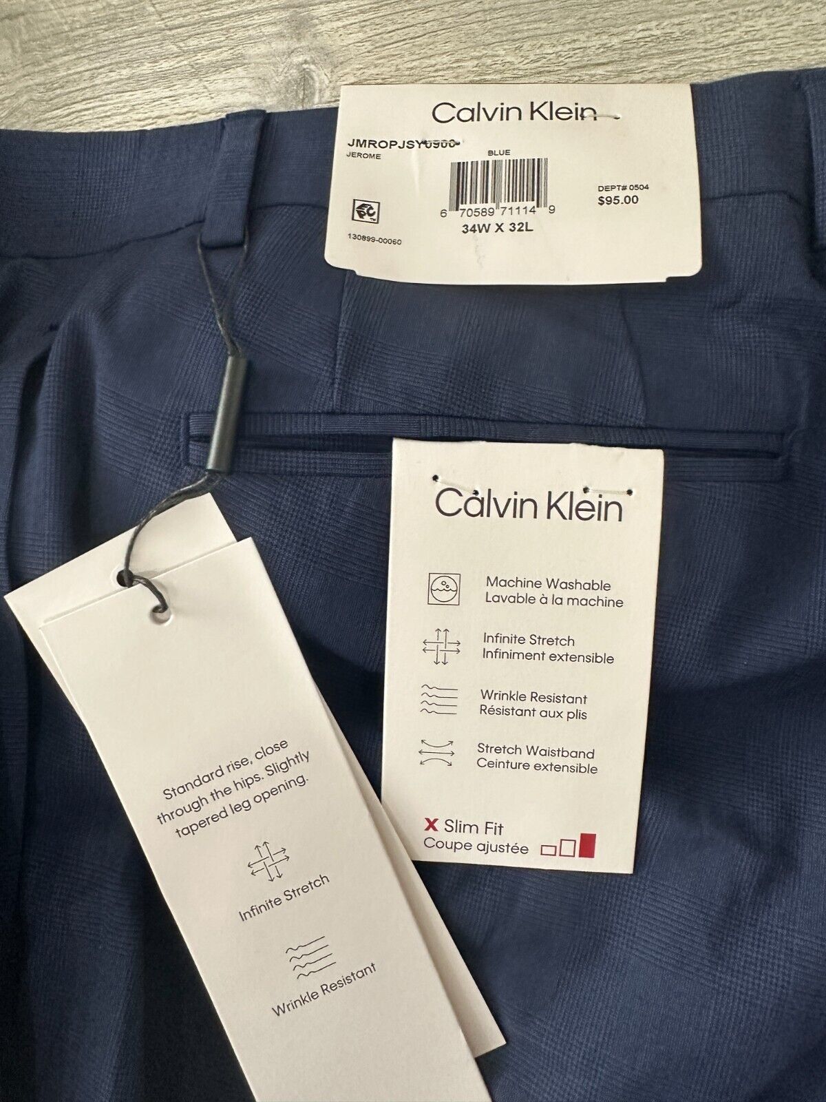 Calvin Klein Dress Pants Mens Size 34x32 Blue Plaid Slim Fit JEROME NWT