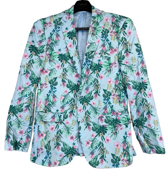 Bar III Mens Suit Jacket Size 38R Blue Pink Floral Print Slim Fit NWT