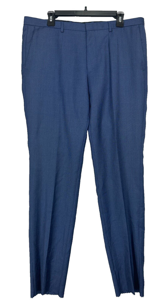 HUGO BOSS Suit Pants Mens Size 38x32 Blue Mini Check Regular Fit 100% Wool NWOT