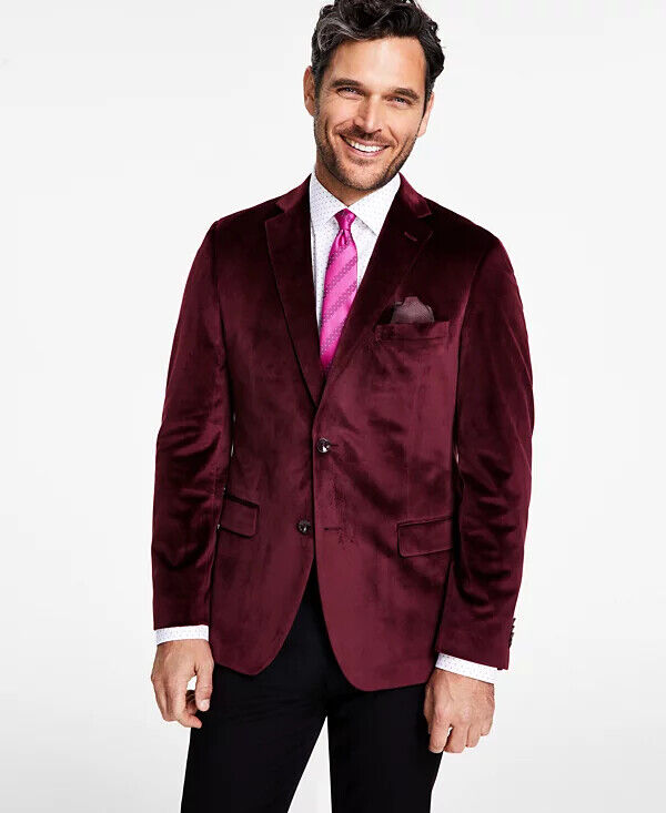 ALFANI Sports Coat Velvet Size 44R Burgundy Slim Fit Jacket NWOT