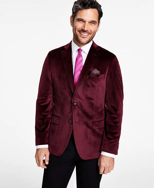 ALFANI Sports Coat Velvet Size 44R Burgundy Slim Fit Jacket NWOT