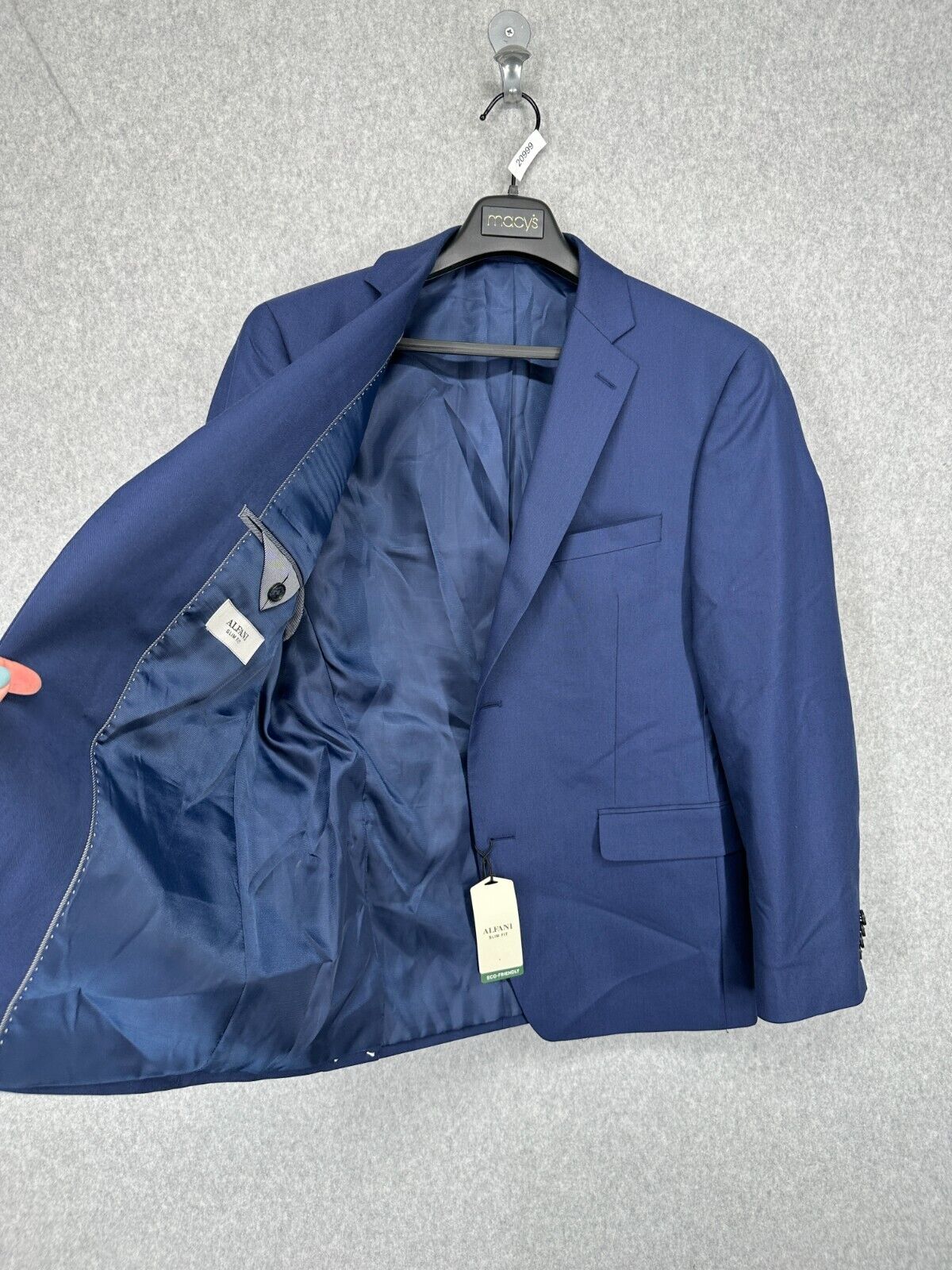 ALFANI Suit Jacket Size 40S Blue Solid Slim Fit Stretch NWOT $360