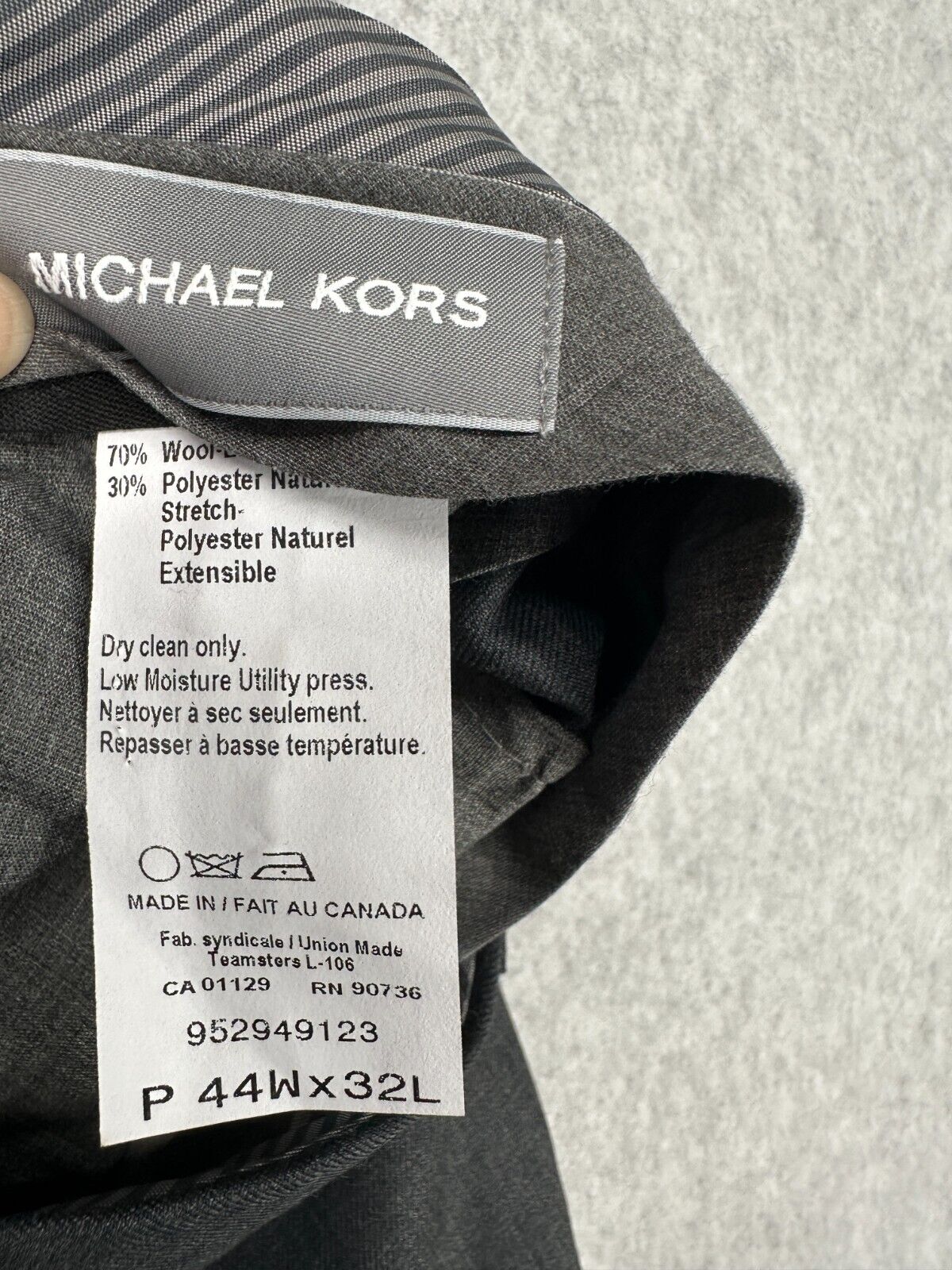 MICHAEL KORS Suit Pants Mens Size 44x32 Mid Gray Sharkskin Airsoft Classic Fit