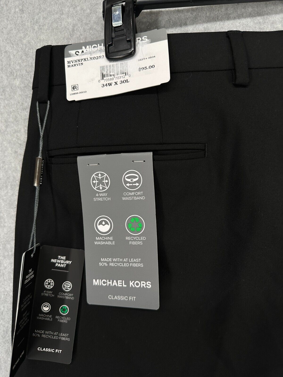 Michael Kors Dress Pants Mens Size 34x30 Black Classic Fit Performance NWT