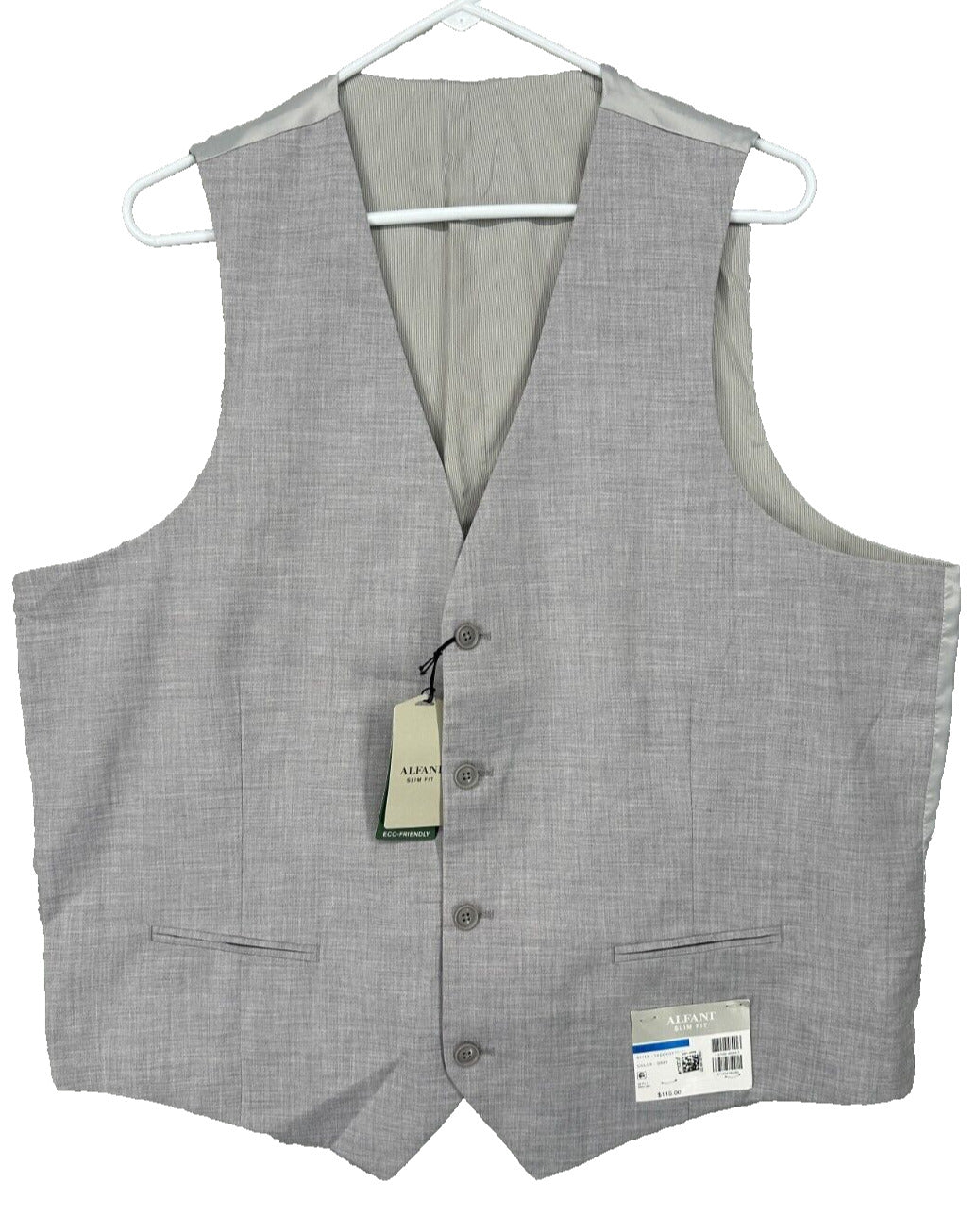 ALFANI Mens Vest Size XL Gray Slim Fit Stretch Solid Suit Separate Vest NWT