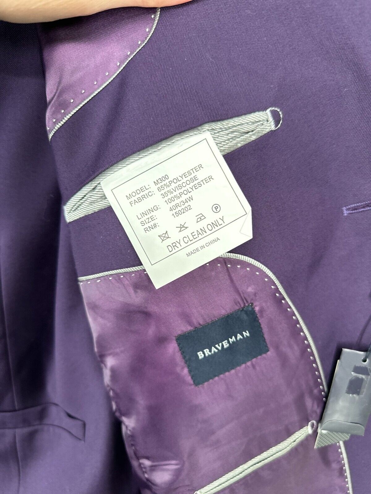 BRAVEMEN Suit Size 40R 34W Plum Purple Slim Fit 3-Piece Performance NWT